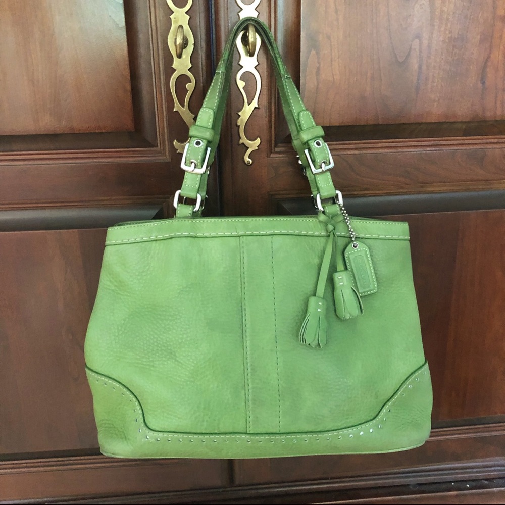 COACH Vintage Pebbled Leather Bag Green No.  5055